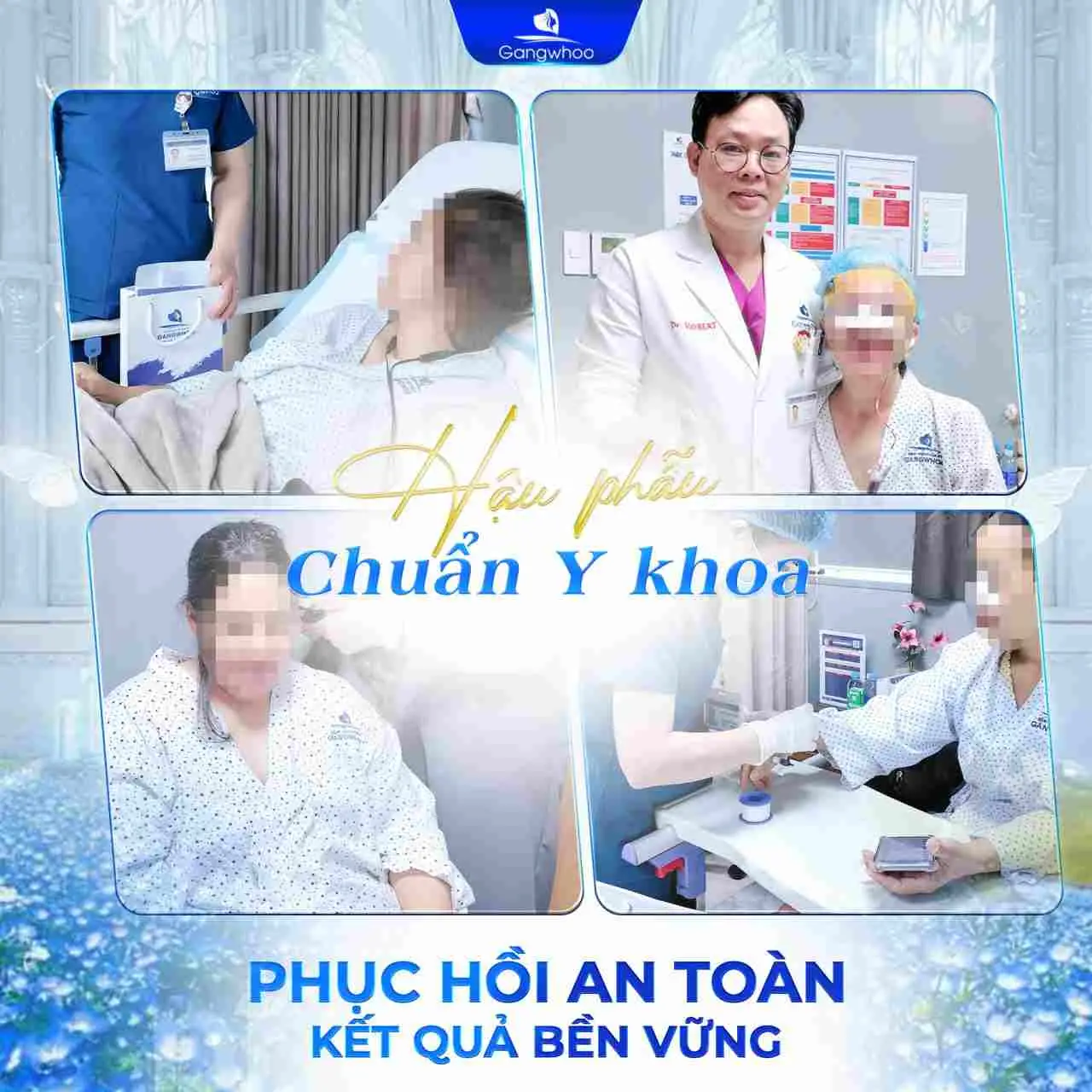 Thẩm mỹ viện Gangwhoo là địa chỉ được nhiều khách hàng tin chọn nhờ quy trình chăm sóc hậu phẫu bài bản