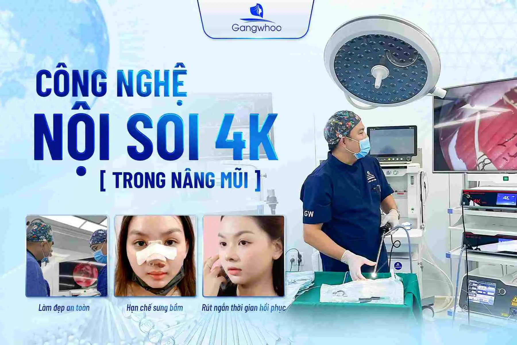 Thẩm mỹ viện Gangwhoo với đội ngũ bác sĩ giàu kinh nghiệm và công nghệ hiện đại sẽ giúp bạn sở hữu dáng mũi đẹp tự nhiên
